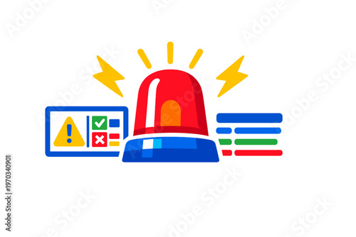 A bright vector illustration featuring a red emergency beacon siren