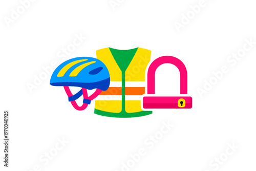 A flat vector illustration featuring essential bicycle safety