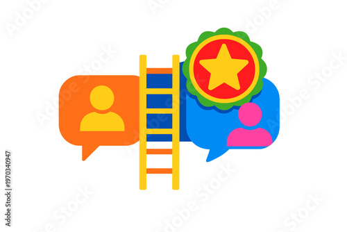 A colorful vector illustration featuring speech bubbles with human