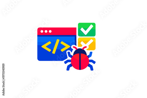 A flat vector illustration representing software debugging and