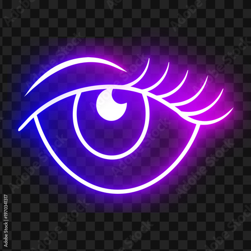 Neon Eye Icon, Glowing Lashes, Vision Symbol For Design