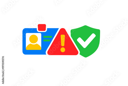 A 3D illustration featuring a blue identity card with a yellow