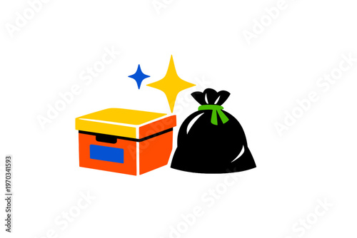 A flat vector illustration showing an orange storage box with a