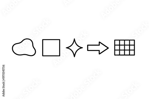A series of minimalist black outline icons including an organic