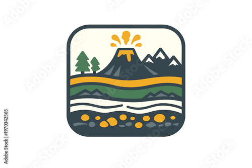 A stylized vector illustration showing a cross-section of a volcanic
