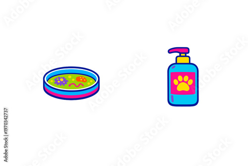 A cartoon illustration featuring a petri dish filled with colorful