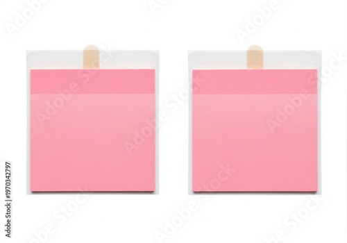 Two pink sticky notes hanging on a transparent clip