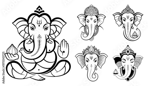 Lord Ganesha Vector Set, Elephant Headed God Collection for Diwali and Ganesh Chaturthi Designs