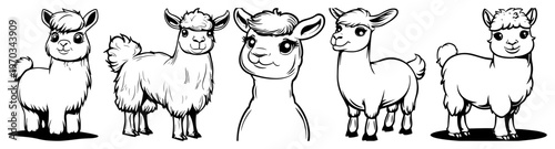 Cute Cartoon Alpaca and Llama Vector Set, Adorable Farm Animal Characters Collection for Kids Design