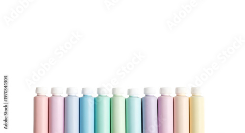 Soft Pastel Paint Tubes Top-Down on Transparent Background, Minimal Art Supply Layout
