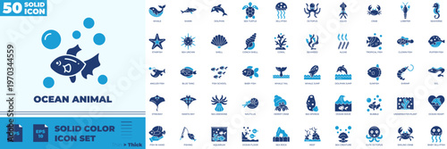 Ocean Animal Solid Color Editable Icons set