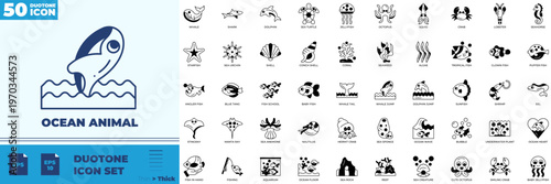 Ocean Animal Duotone Editable Icons set