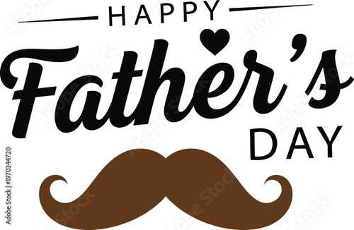 Happy fathers day greeting card design with a brown mustache and a small heart icon