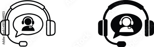 Customer support icon set two variations of a headset with a person inside a speech bubble