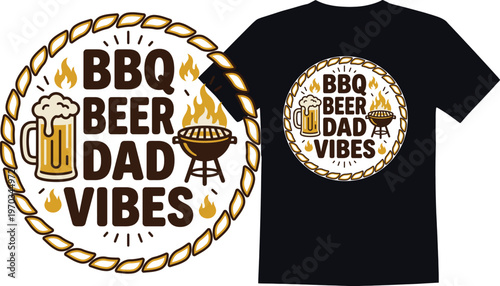 BBQ Beer Dad Vibes Illustration With Grill And Beer Mug