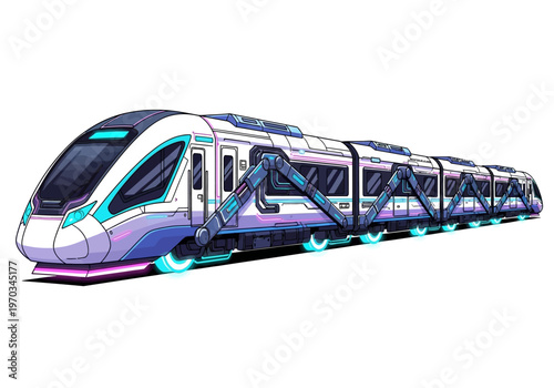 Modern Futuristic Train with Neon Lights.