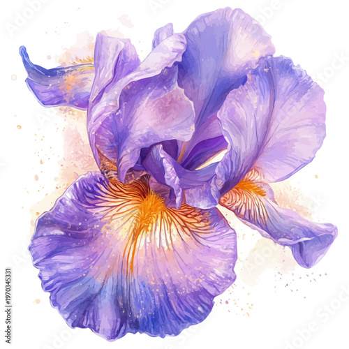 Iris, semi-realistic fantasy watercolor illustration, magical accents, isolated on white background