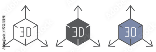 3d object line icon, cube and rotation, 3d modeling sign, vector graphics, a linear pattern on a white background.