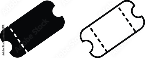 Two black and white ticket stubs simple line art illustration