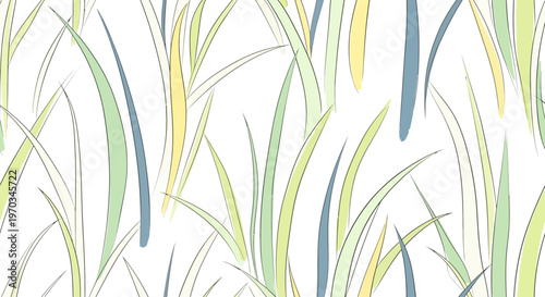 Green grass blades on white background.