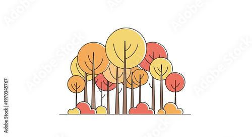 Colorful trees with orange leaves standing.