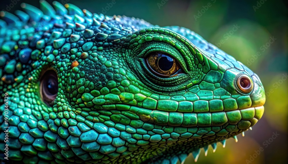 Fototapeta premium Vibrant Green Lizard Close-up Portrait.