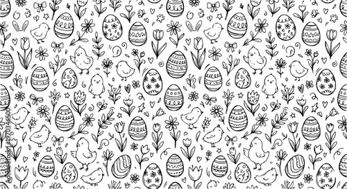 vector seamless easter chick and eggs pattern