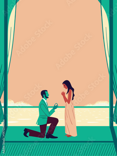 Marriage Proposal Romantic Couple Isolated Vector Illustration