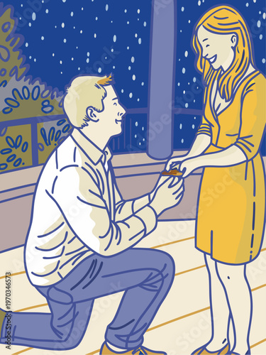 Marriage Proposal Romantic Couple Isolated Vector Illustration