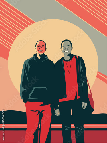 Friendship Concept Two Friends Isolated Vector Illustration