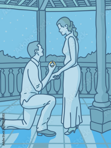 Marriage Proposal Romantic Couple Isolated Vector Illustration