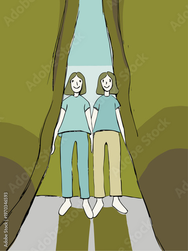 Friendship Concept Two Friends Isolated Vector Illustration