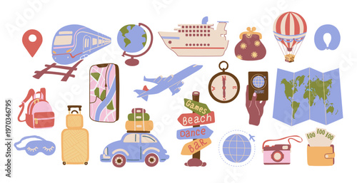 Travel Essentials Set. Transportation Navigation Luggage