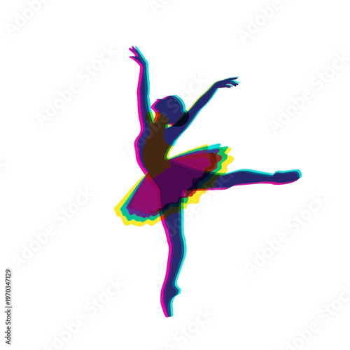 Colorful silhouette of a graceful ballerina dancing, artistic multilayered effect representing movement and rhythm