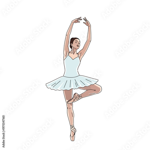 Elegant ballerina in a white tutu performing a graceful dance pose