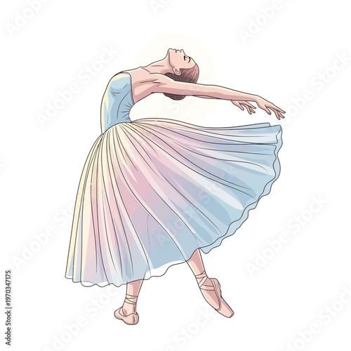 Elegant ballerina dancing in a flowing pastel tutu