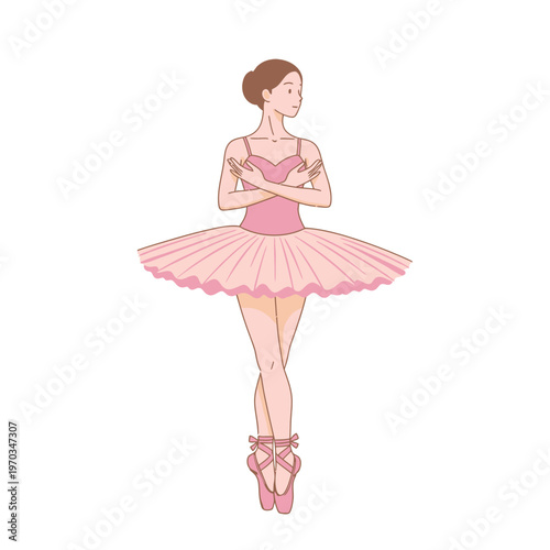 Illustration of a graceful ballerina in a pink tutu standing on pointe