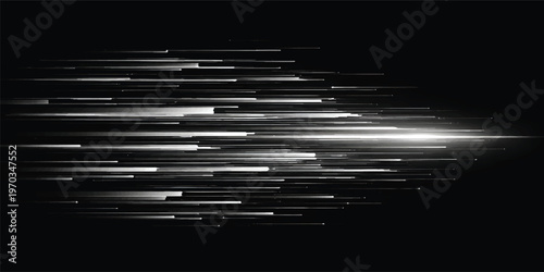 Abstract Light Speed Lines Motion Background, Futuristic Data Stream with Glowing Horizontal Streaks, High-Tech Digital Flow on Dark