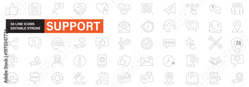 Crowdfunding line icons set with 50 editable stroke icons on white background Keywords: crowdfunding, icons, set, collection