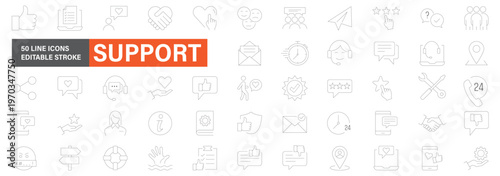 A comprehensive collection of 50 accounting and finance line icons, including audit, tax, management, and vector editable strokes.