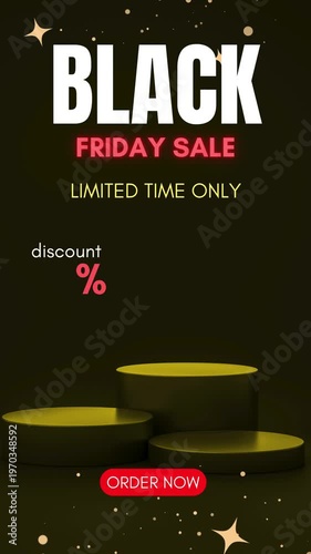 A promotional poster for Black Friday sales with golden cylinders on a dark background