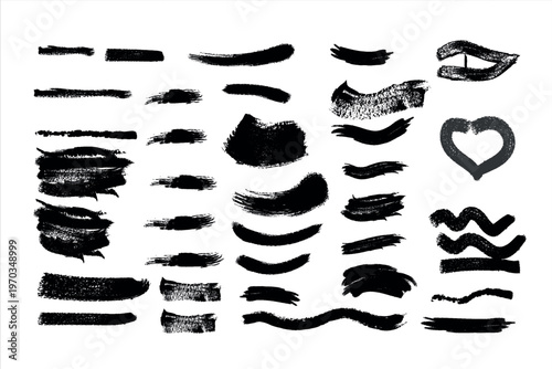 Abstract black brush strokes collection artistic textures and dynamic shapes