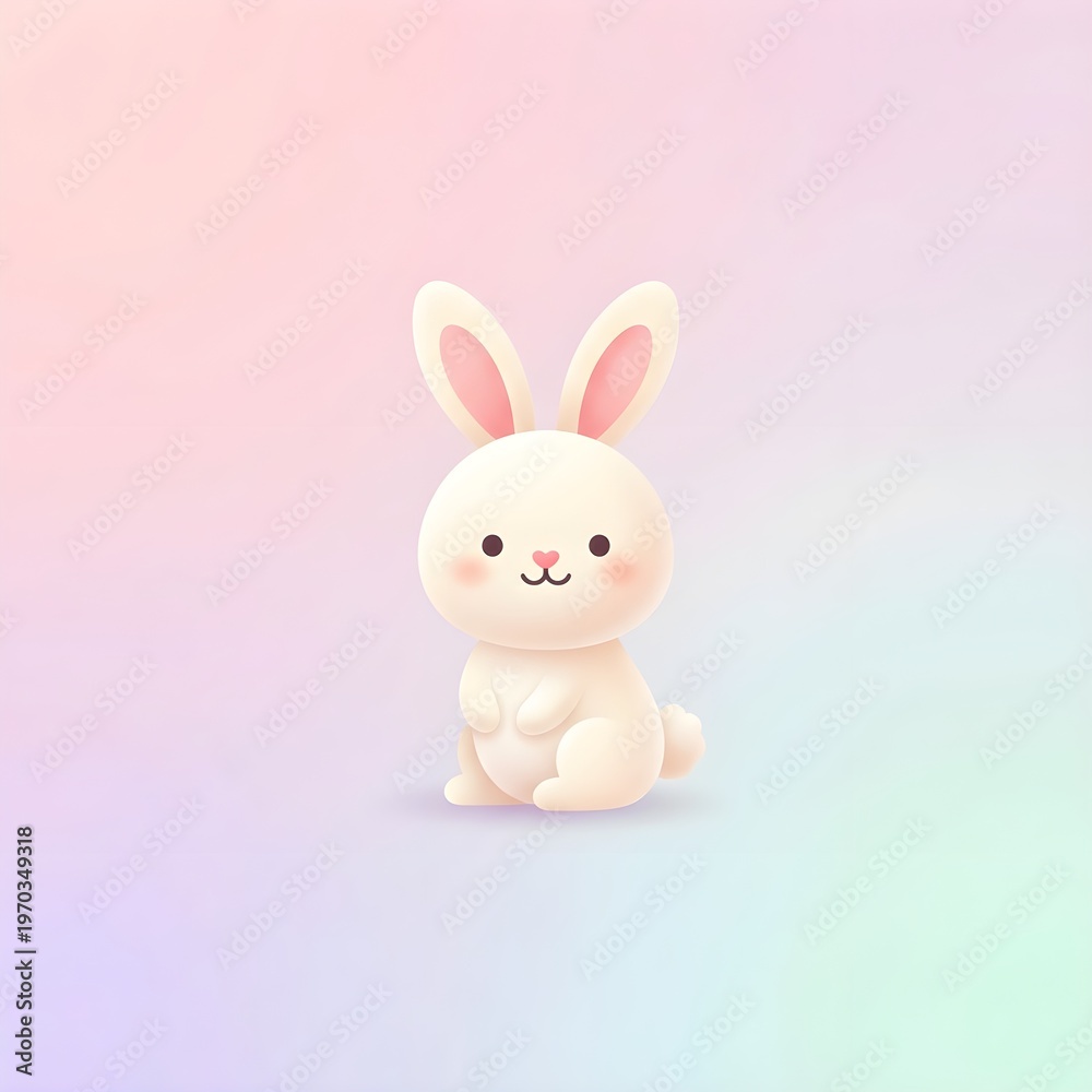 Obraz premium Cute bunny character on soft pastel gradient background minimal style