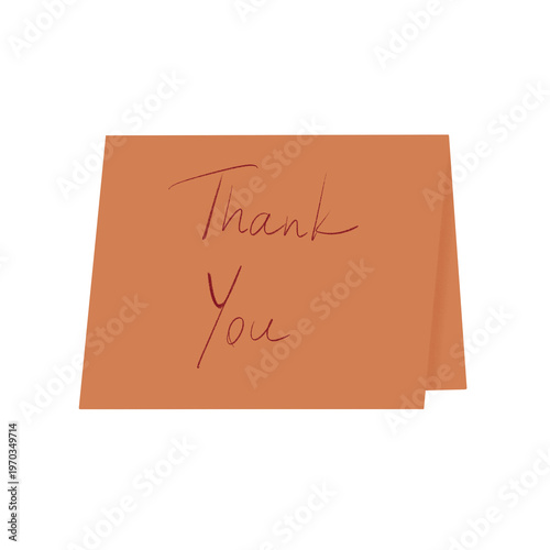 Handwritten Thank You Message on Brown Paper Tent Card Isolated on Plain  for Appreciation PNG