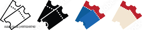 Four ticket illustrations black and white black blue and red variations