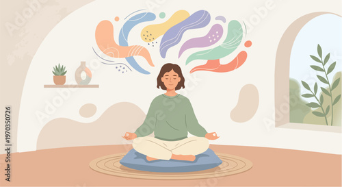 Little girl sitting peacefully on the beach in a relaxed meditation pose