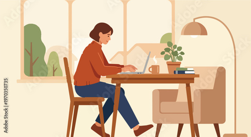 Young woman sitting in a cafe using a laptop at a table