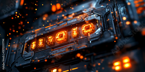 Futuristic Digital Counter Display with Glowing Orange Numbers