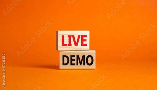 Live Demo Text on Wooden Blocks Over Vibrant Orange Background