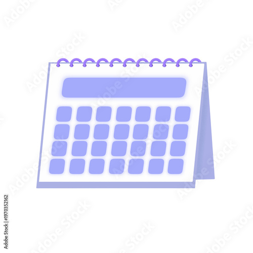 Modern Purple Desk Calendar Mockup with Blank Grid and Spiral Binder Isolated PNG